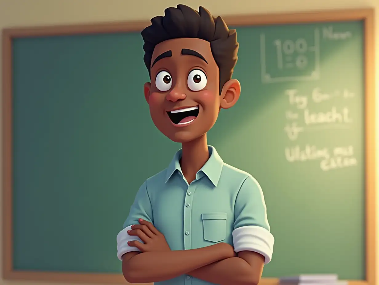 animated male black teacher with a casual shirt  with a low cut  hair