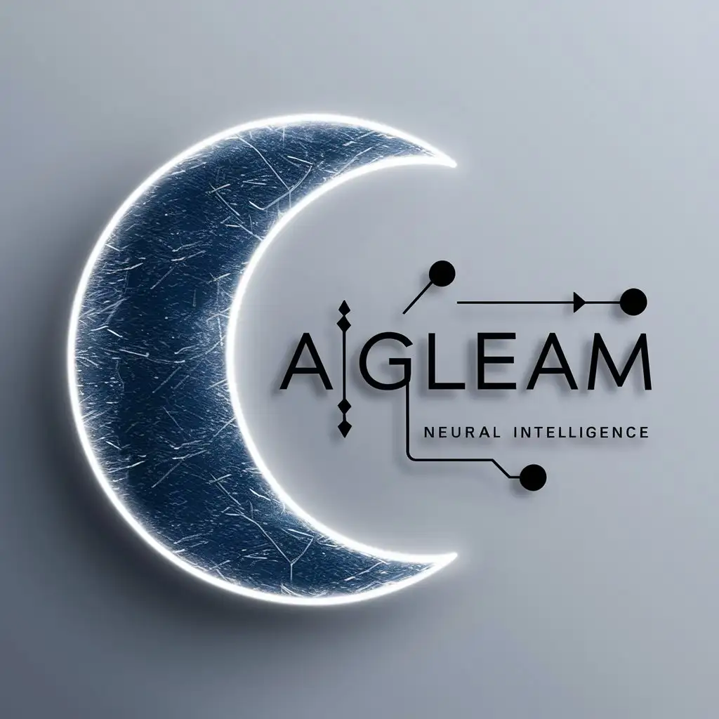 Crescent Moon Vector with AGleam Text Connected by AI Nerves