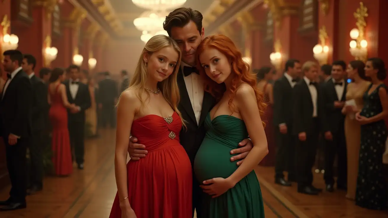 Pregnant-Preteen-Girls-and-TuxedoClad-Man-in-Theater-Lobby