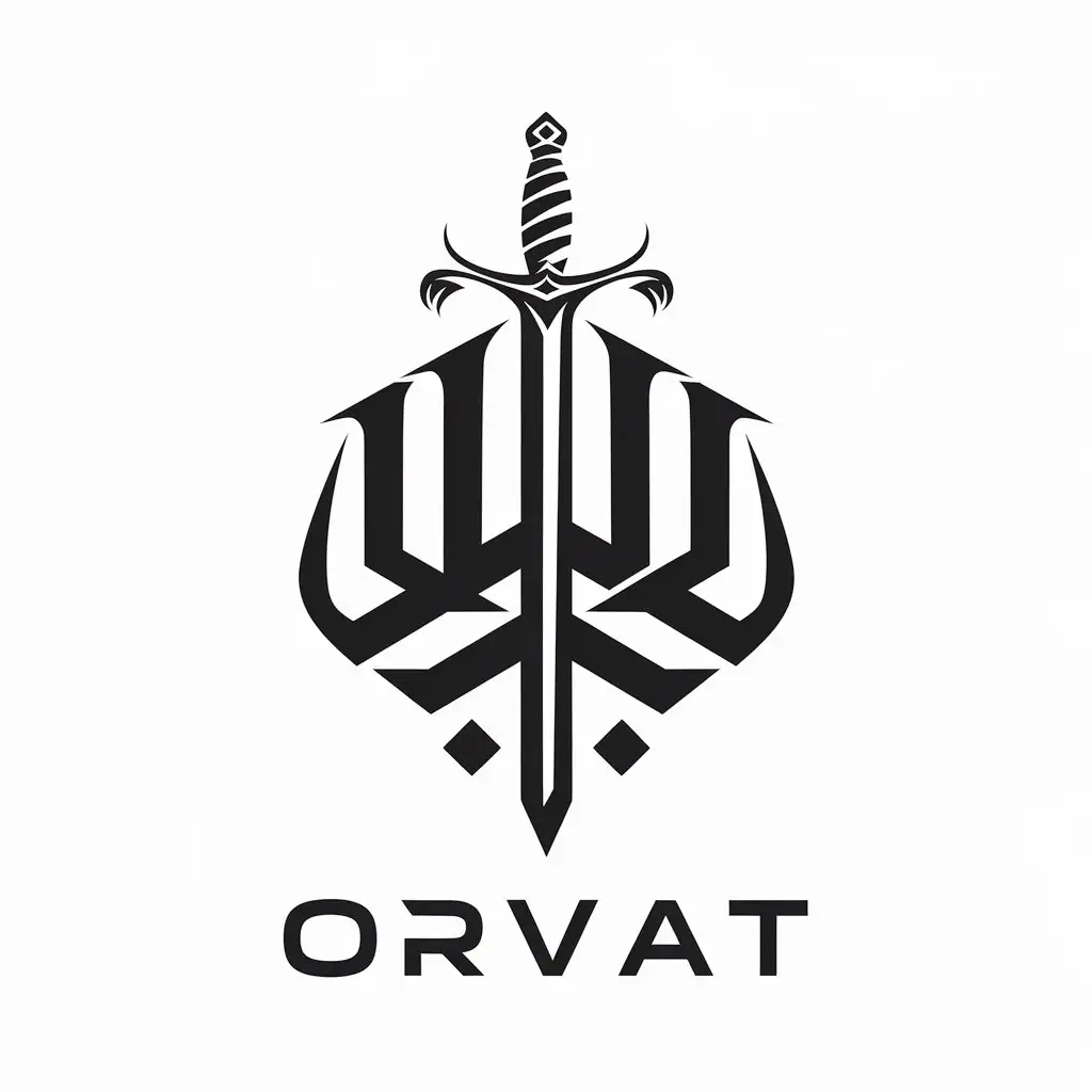 LOGO Design for ORVAT Vertical Sword with Modern Terrorist Calligraphy in Minimalistic Style