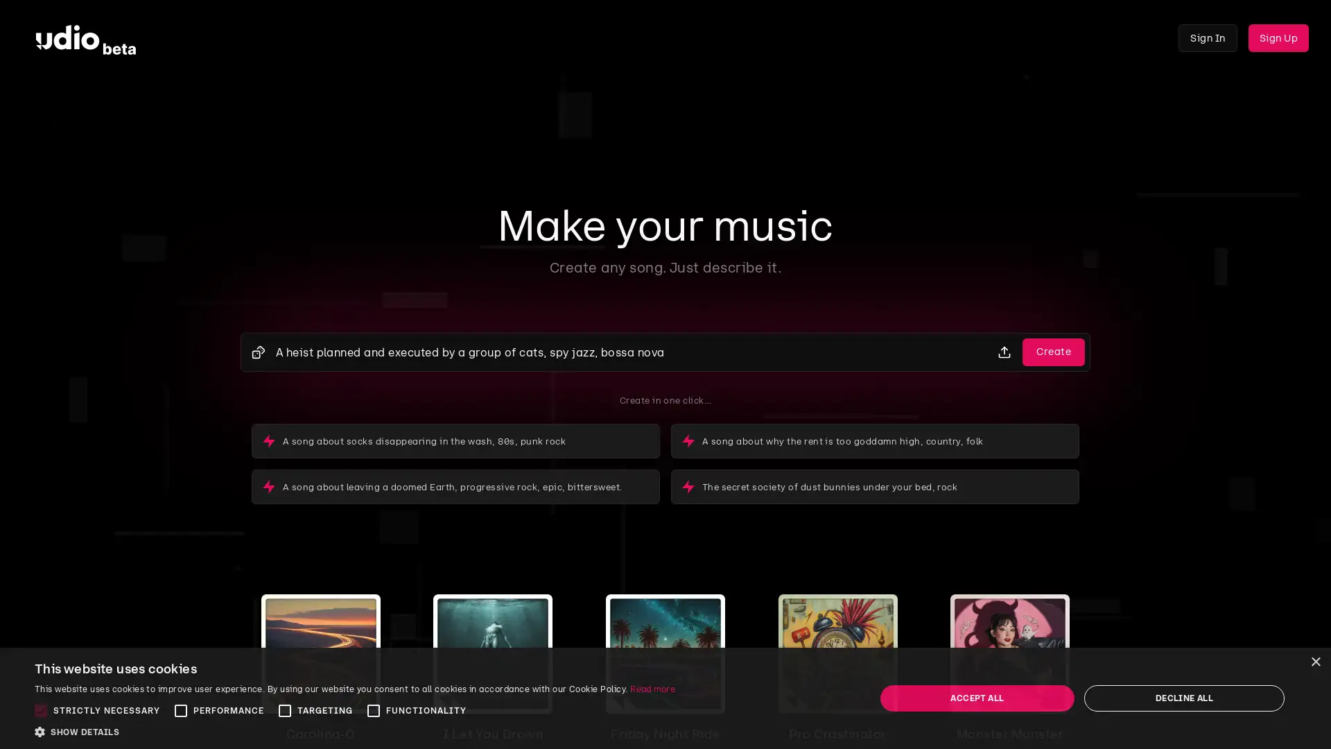 Generate unique music effortlessly with AI.