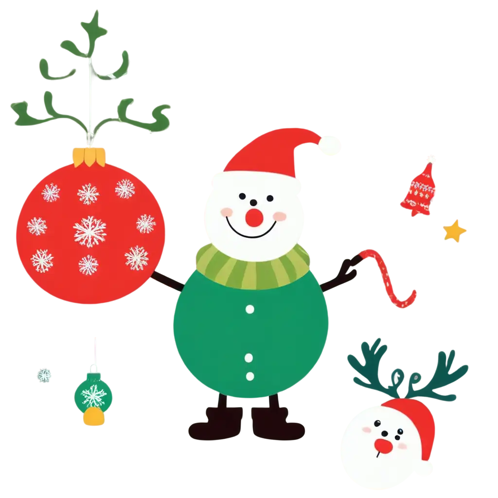 Create a festive Christmas t-shirt design with a white background. The design should include a cheerful, traditional Christmas theme. Incorporate elements like a large decorated Christmas tree, colorful ornaments, twinkling lights, snowflakes, and wrapped presents under the tree. Add a playful Santa Claus with a sack of gifts, a few reindeer, and a cozy fireplace in the background. Include fun, festive text like 'Merry Christmas' in a bold, decorative font with red and green colors. Keep the design bright, joyful, and suitable for all ages