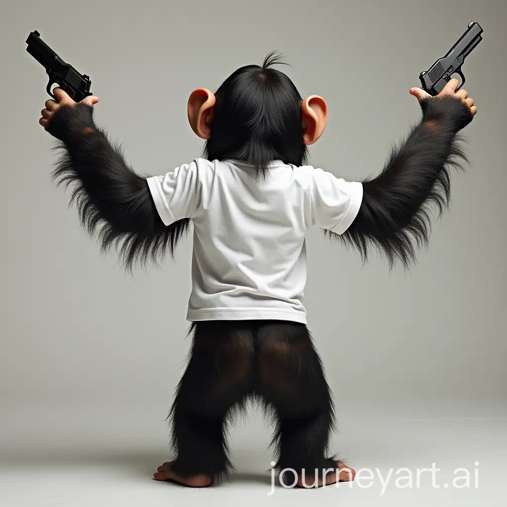 Standing-Chimpanzee-in-White-TShirt-Holding-Pistols