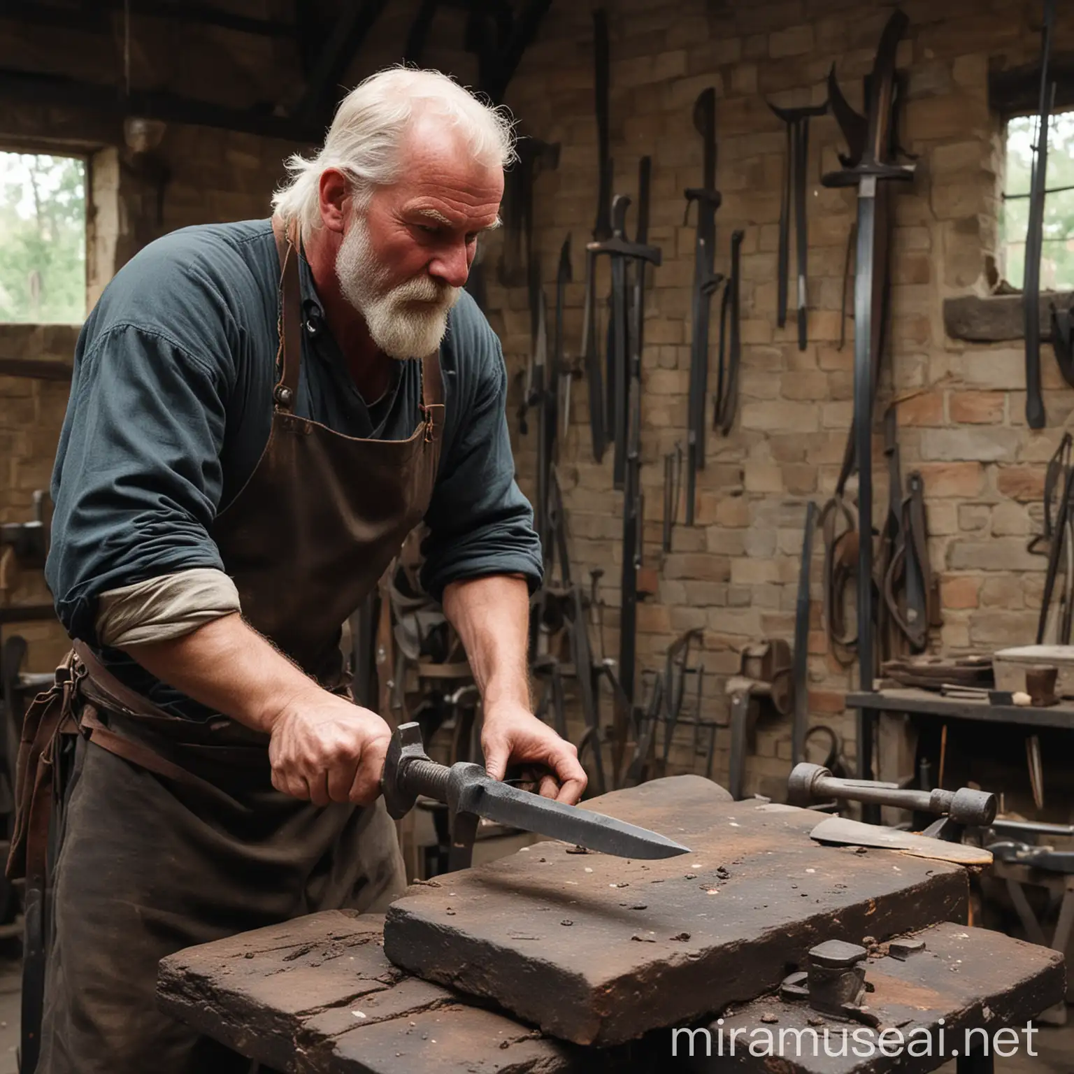 Determined Blacksmith Forging Sword with Intensity