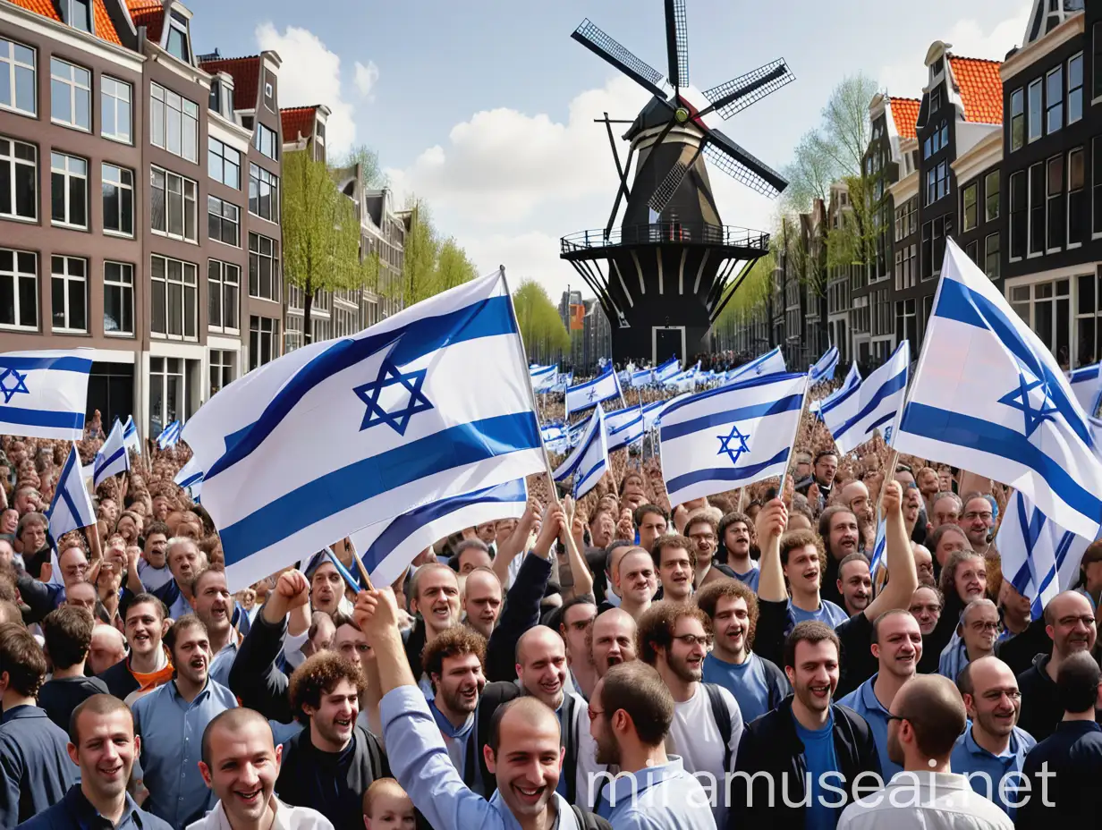 Joyful Demonstration in Amsterdam with Israeli and Dutch Flags