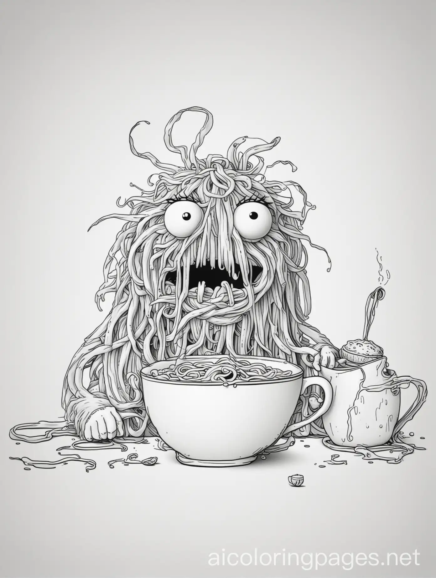 Spaghetti-Monster-Drinking-Tea-Coloring-Page