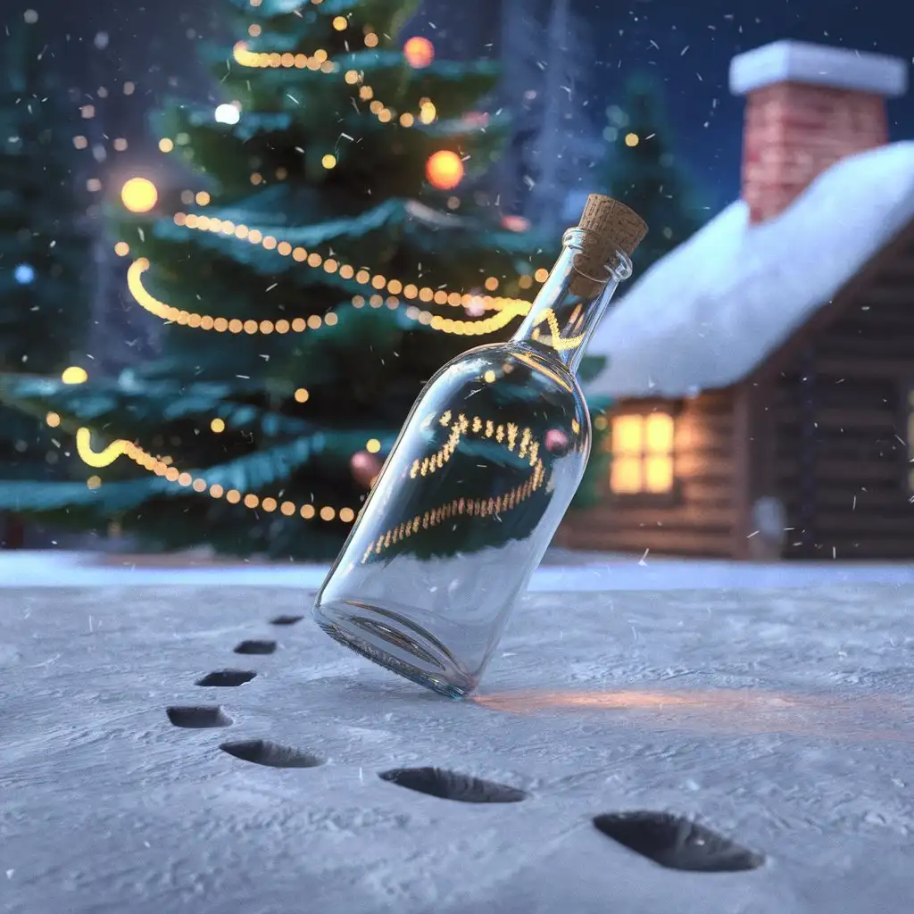 a bottle in front of the New Year's nature with 3d special effects