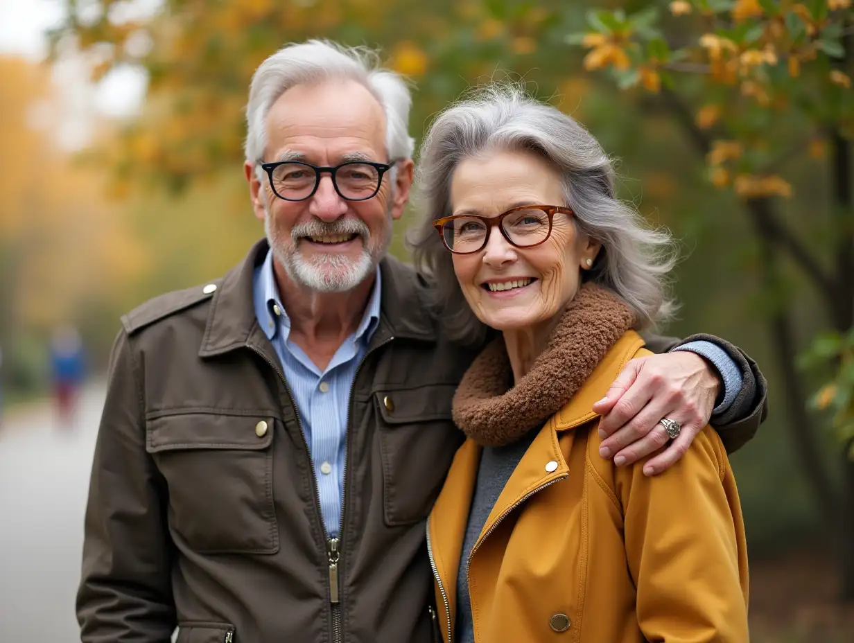 Fashion portrait of stylish happy senior couple together, trendy beautiful elderly woman and man