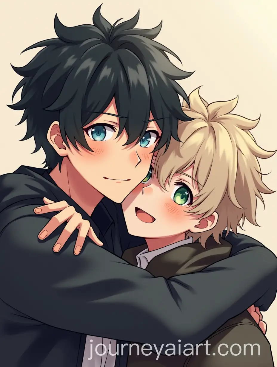 Two-Young-Men-Hugging-for-a-Selfie-in-Anime-Style
