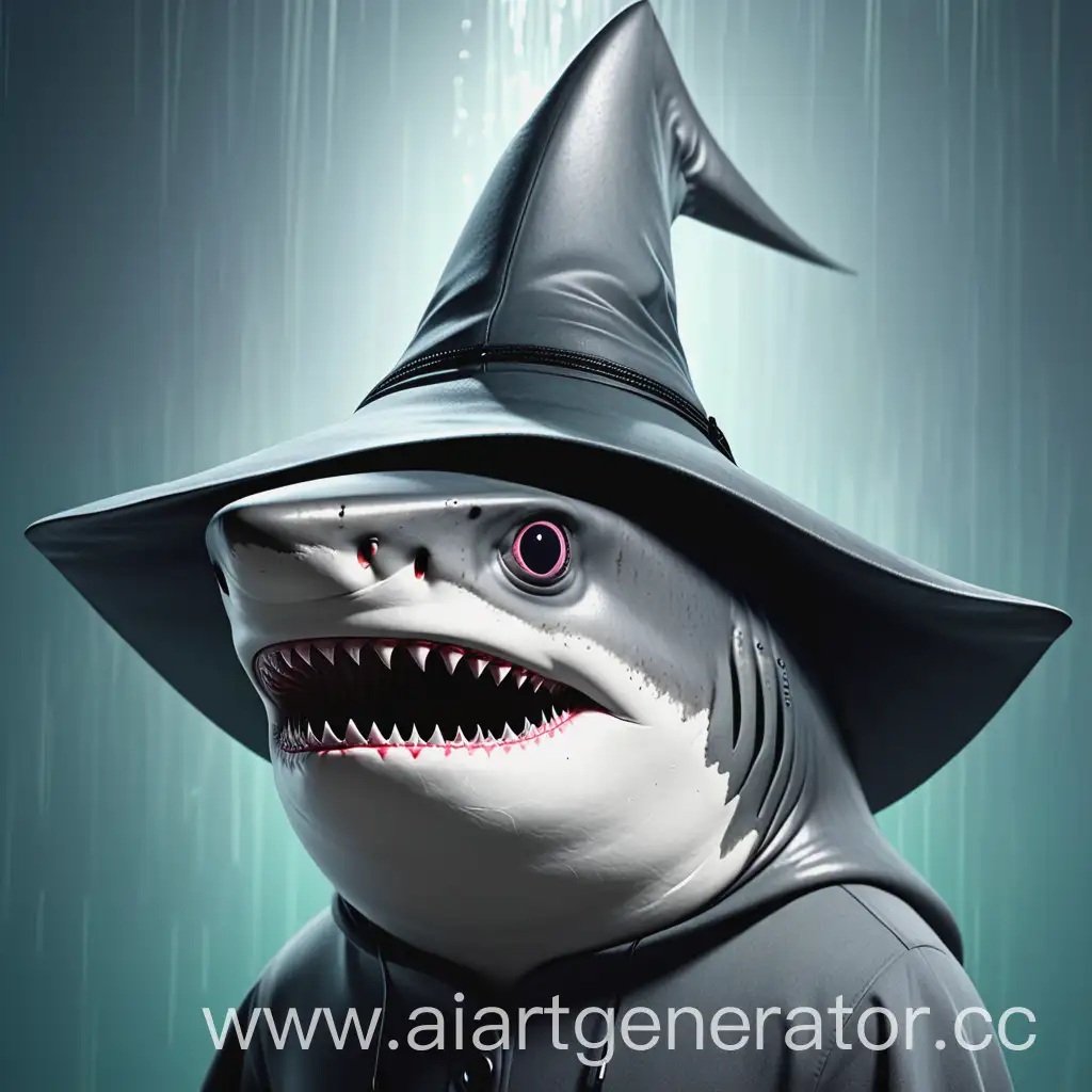 Shark-in-a-Gray-Witchs-Hat-with-Eyes-Like-The-Matrix-Movie