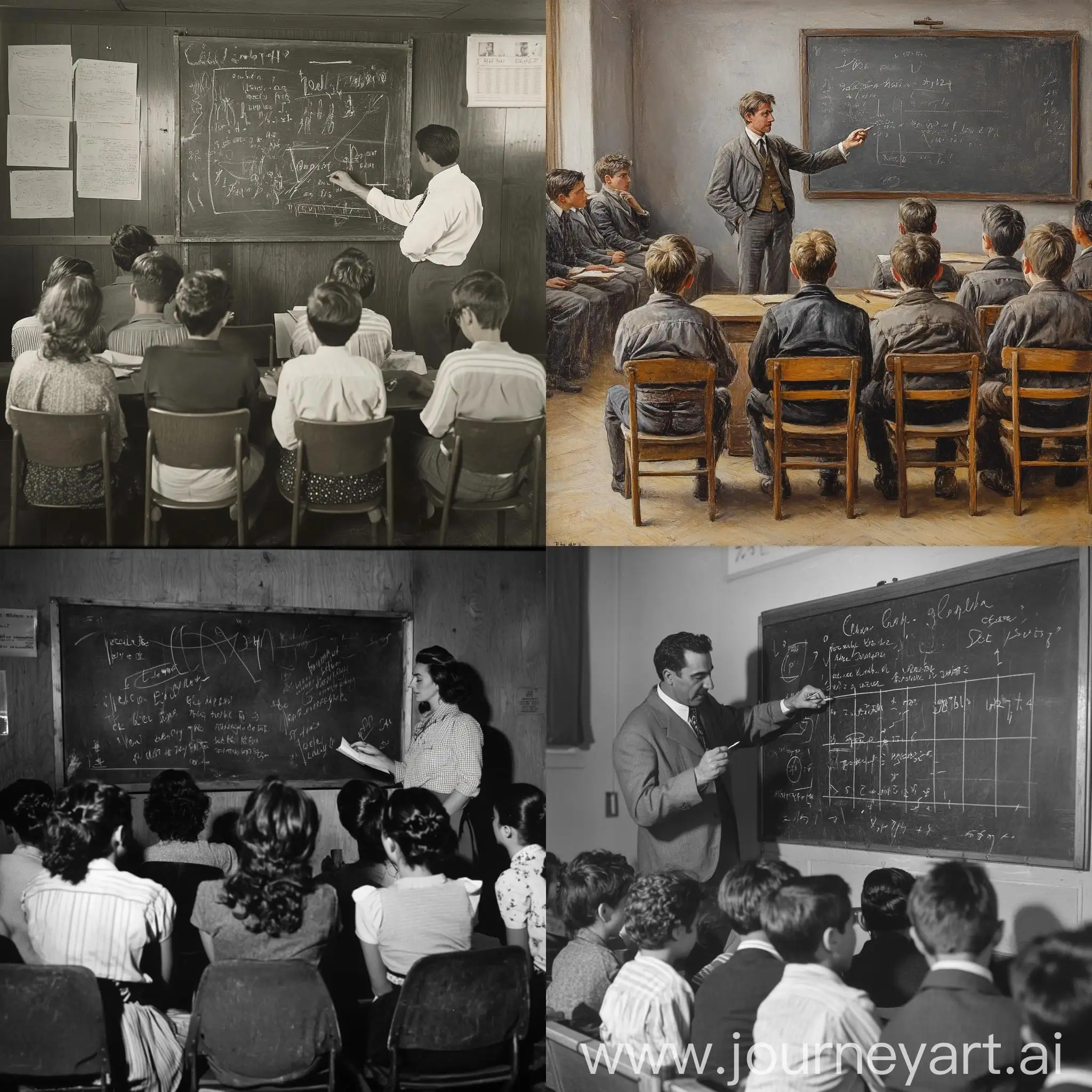 Teacher-Writing-on-Blackboard-in-Classroom