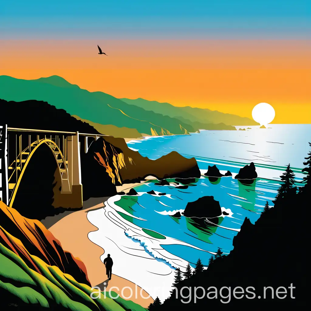 Silhouette-of-Couple-Walking-Hand-in-Hand-at-Bixby-Creek-Bridge-Dusk-Scene