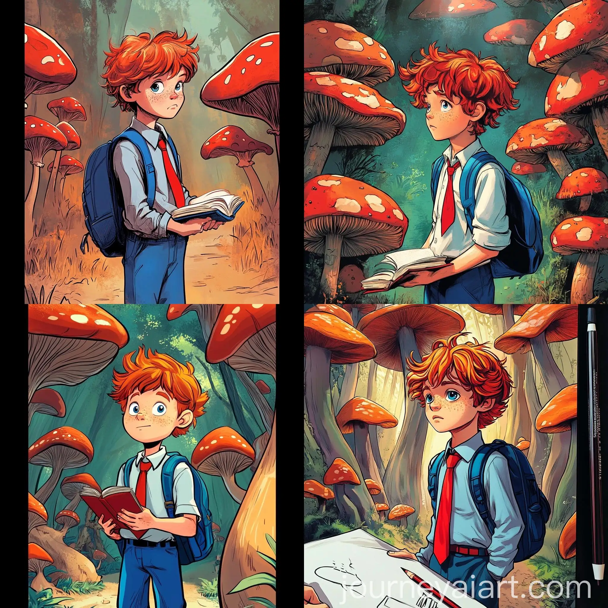 Boy-with-School-Uniform-Entering-Forest-of-Giant-Mushrooms