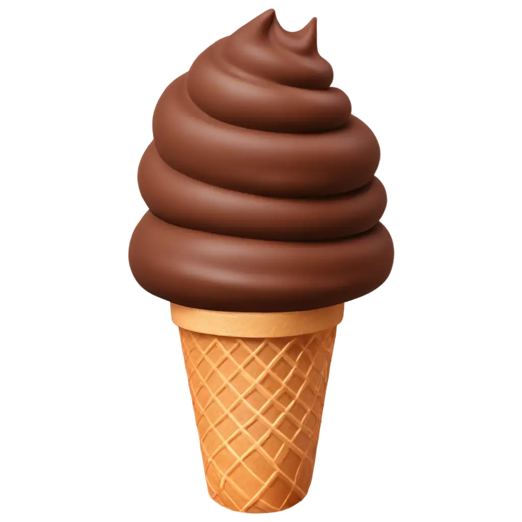 Create an ice cream cone-shaped chocolate ice cream in high definition detail