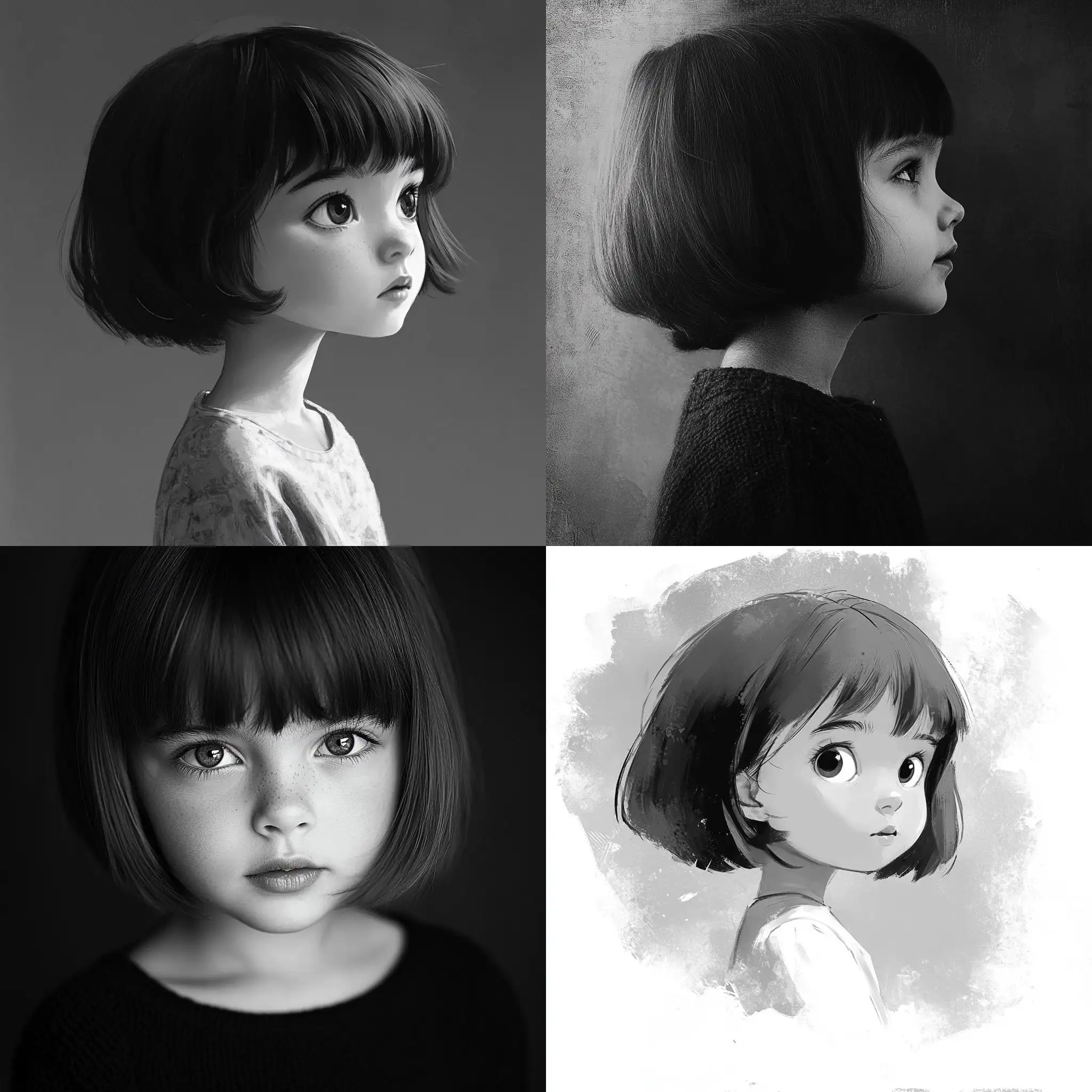 Portrait-of-a-Young-Girl-with-Short-Hair-in-Monochrome