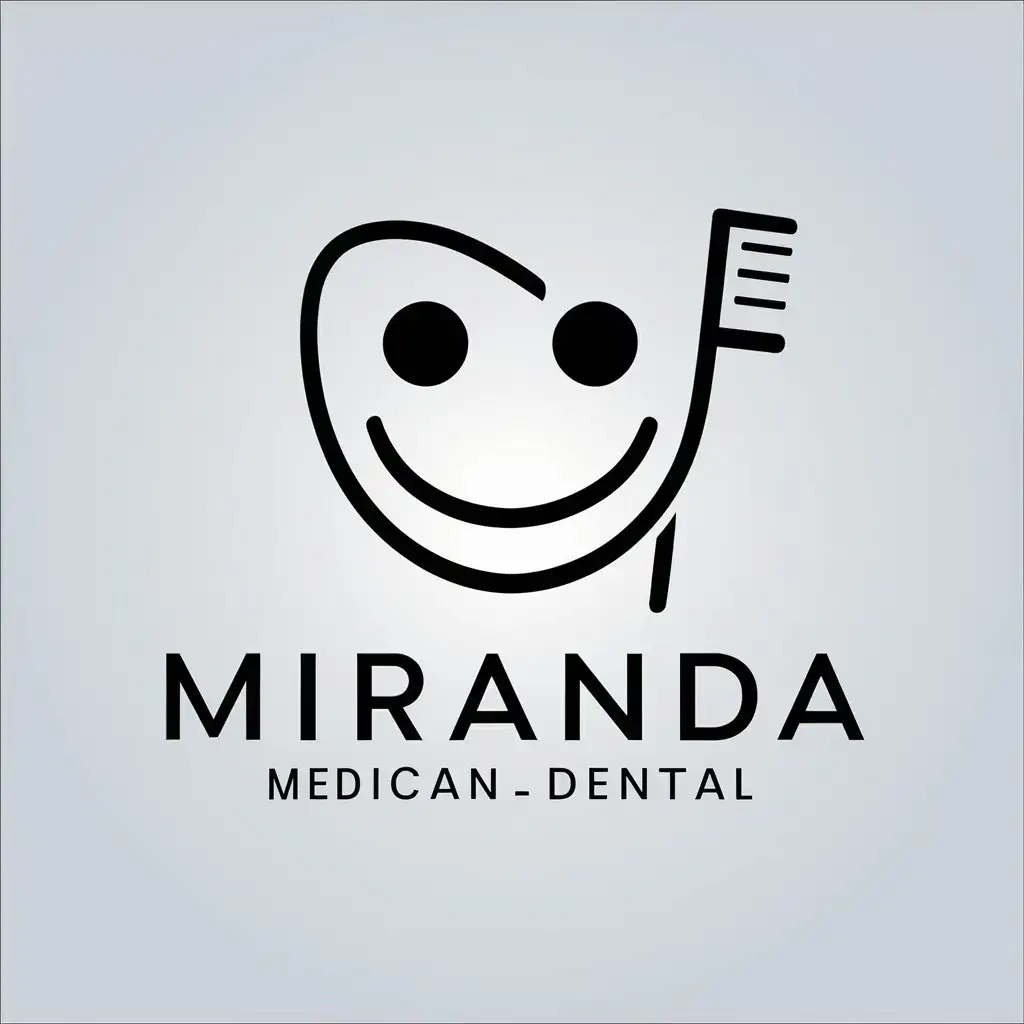 a vector logo design,with the text "Miranda", main symbol:smile,toothbrush,Minimalistic,be used in Medical Dental industry,clear background