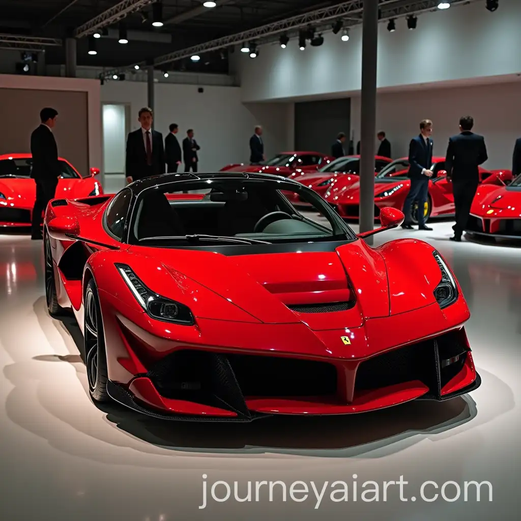 Ferrari-Surrounded-by-Four-LamborghAI-Image-Prompt-Expansioninis-in-a-Stunning-Display