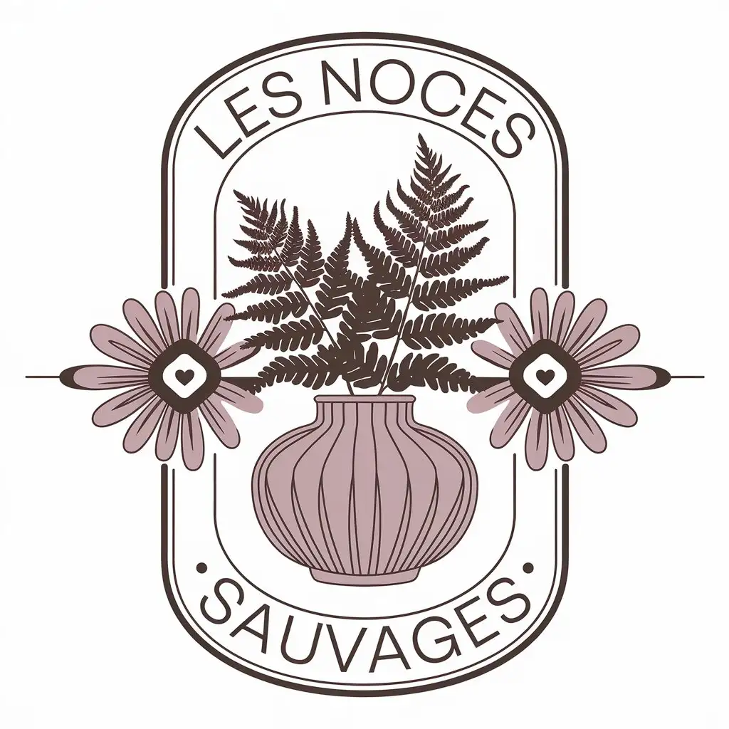 LOGO Design for Les Noces Sauvages Vintage Ferns in Oval Frame with Minimalistic 70s Feelings