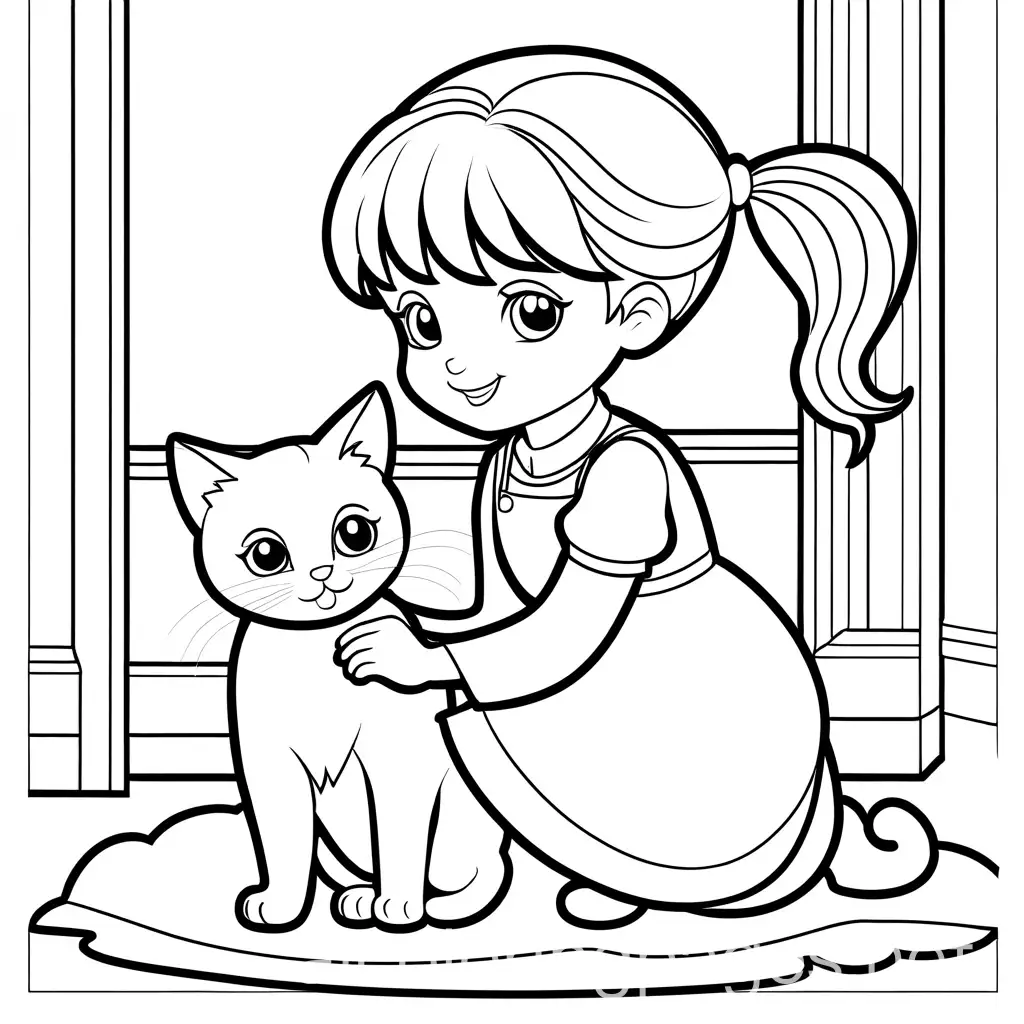 Little-Girl-Brushing-a-Cat-Coloring-Page