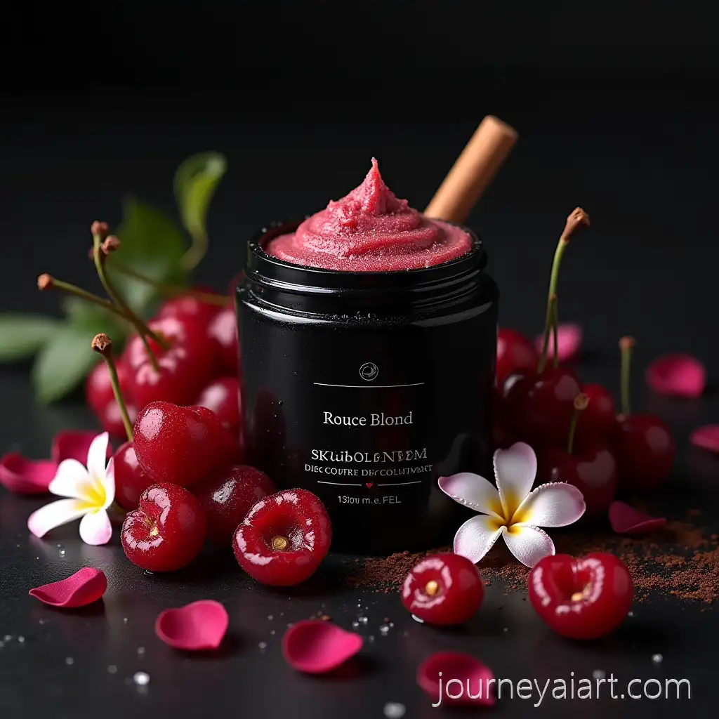 Luxury-Skincare-ScrLuxury-skincare-scrub-packagingub-Packaging-with-Blackcurrant-Cherry-and-Floral-Accents