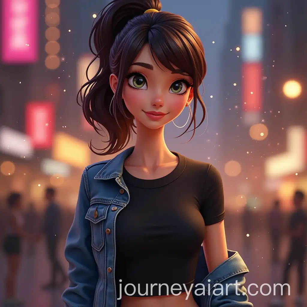 Smiling-Woman-in-Avatar-Style-Surrounded-by-Colorful-Lights