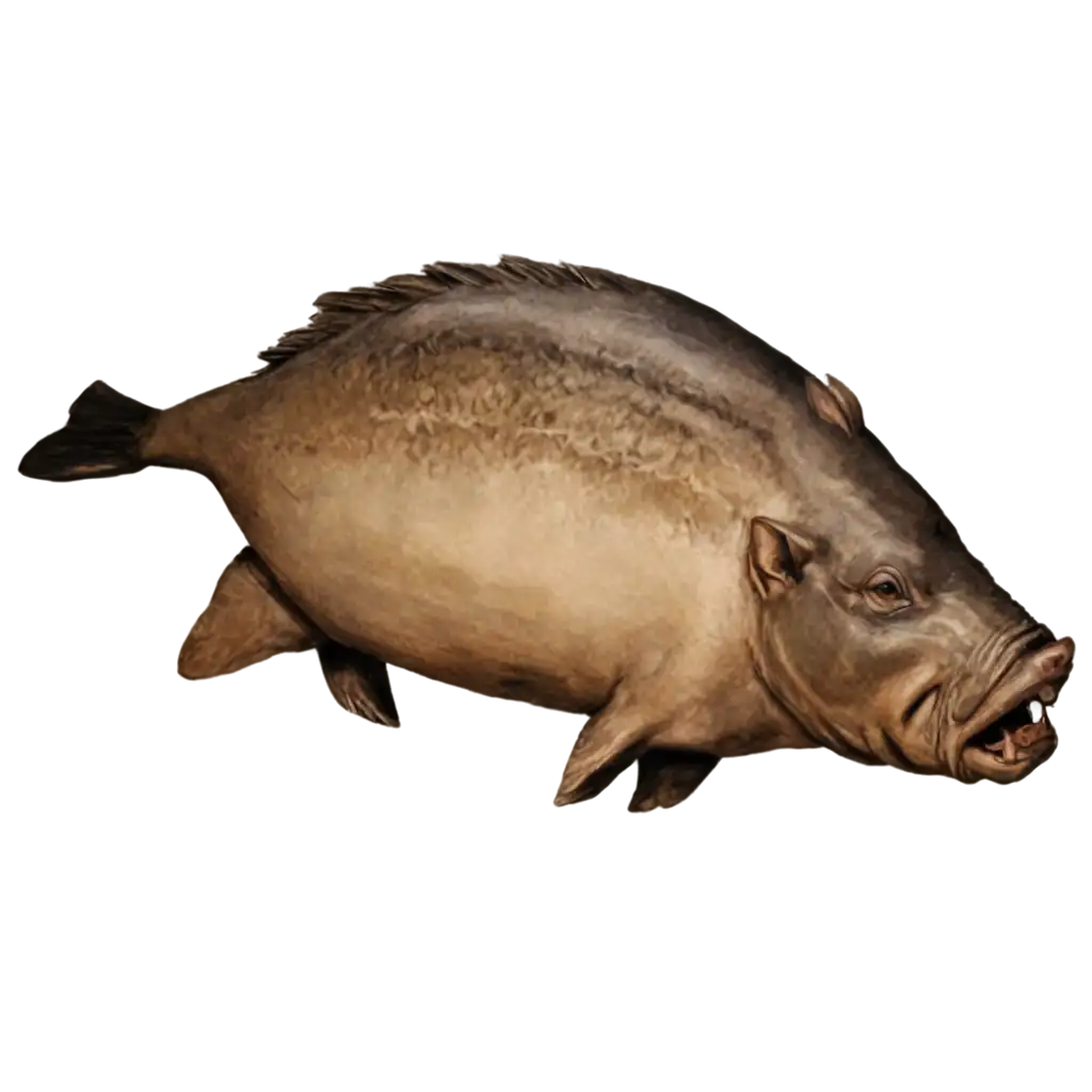 Unique-PNG-Image-of-Fish-Swimming-with-Boars-Head-Creative-and-HighQuality-Visual-Representation