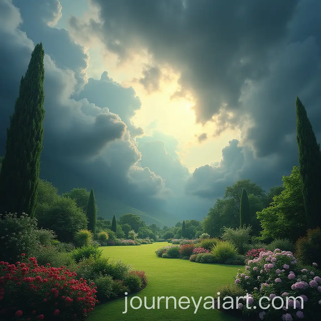 Peaceful-Garden-under-Stormy-Sky-Inner-Calm-Amidst-Chaos