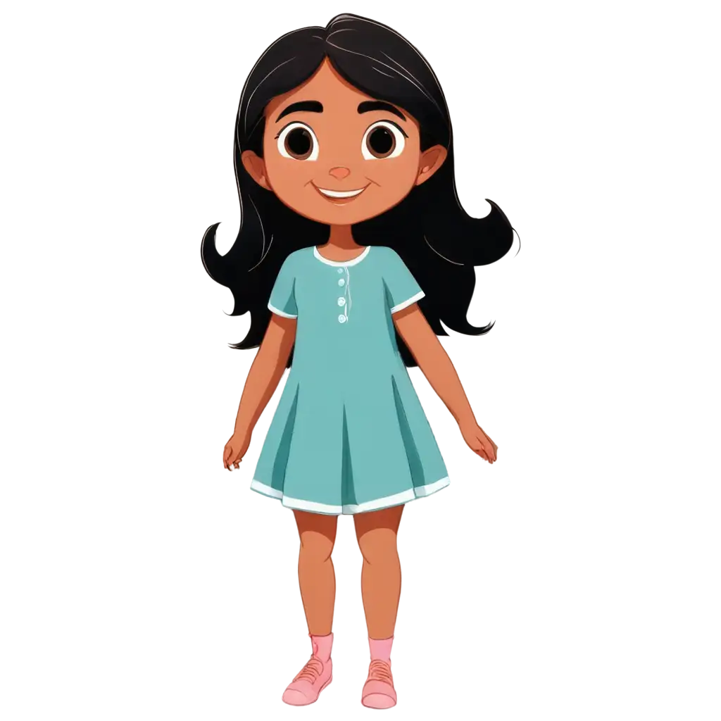 PNG-Cartoon-of-a-Grinning-Little-Brown-Indian-Girl-with-Black-Hair-and-Small-Eyes