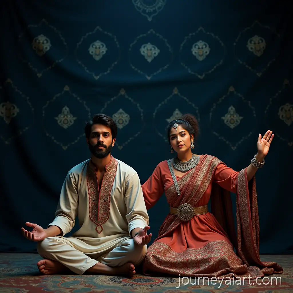 Balochi-Couple-in-Traditional-Dance-and-Lotus-Pose-HyperRealistic-Poster