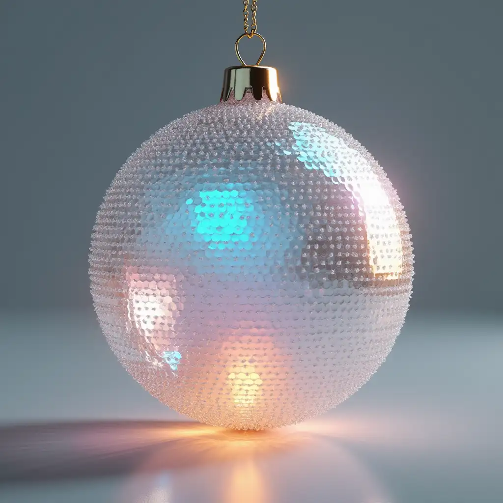 Hyperrealistic White Iridescent Disco Ball Christmas Ornament in Ultra HD 4K