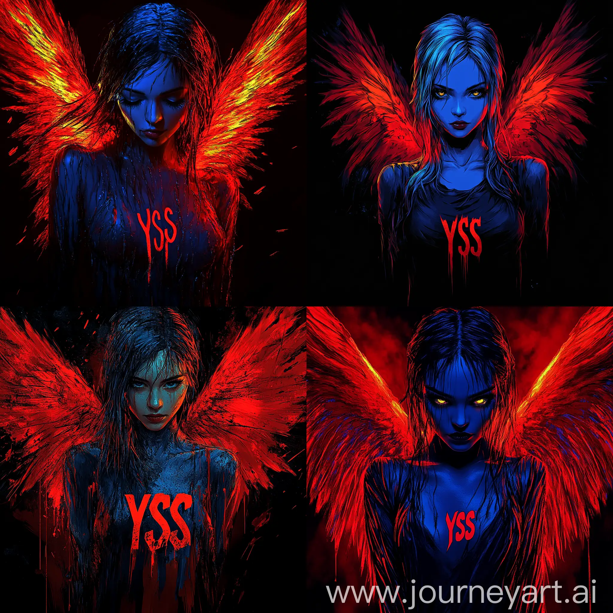 Realistic-Logo-Design-Featuring-YSS-with-a-Sad-Blue-Girl-and-Red-Wings