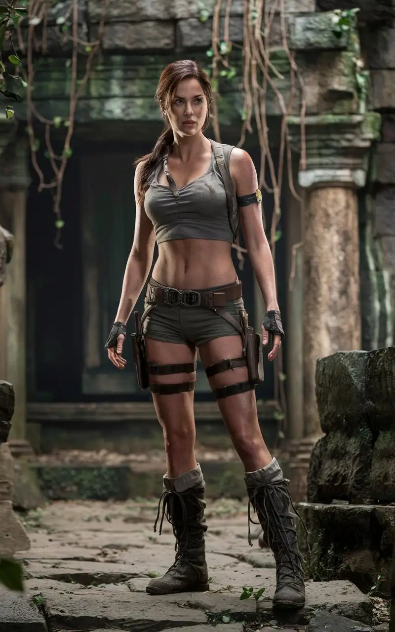 Charlize-Theron-as-Lara-Croft-in-Iconic-Outfit-with-Short-Shorts-and-Heavy-Boots