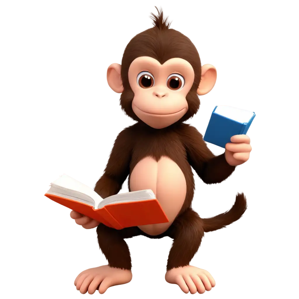 Cute-Monkey-Reading-a-Book-PNG-Engaging-AI-Art-Prompt