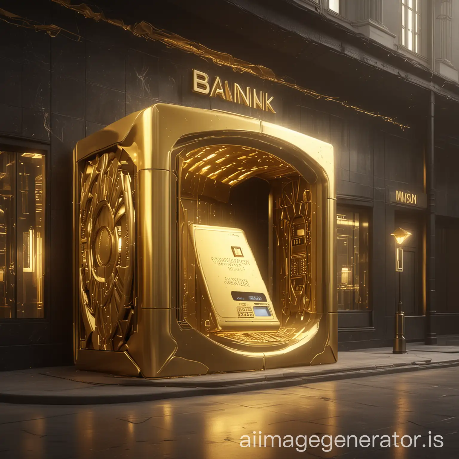 Futuristic metaverse bank made of gold