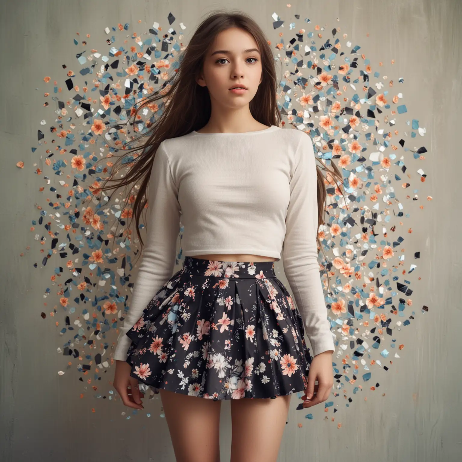 shattered flower skirt, full body, girl, pretty