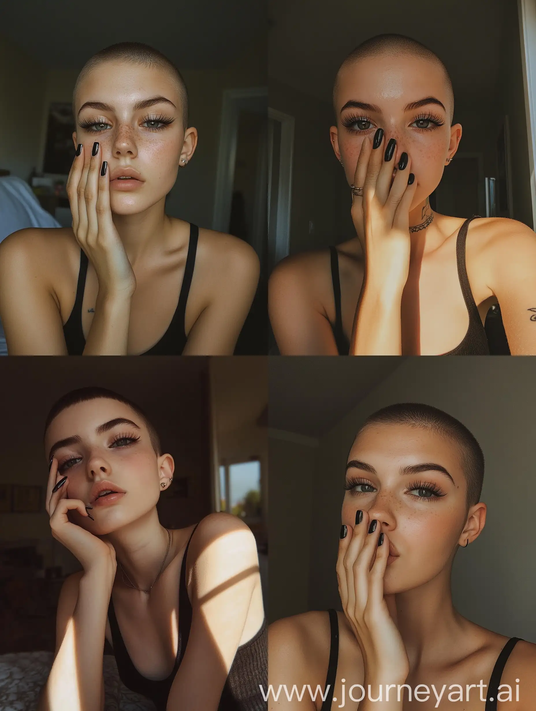 Youthful-Apartment-Selfie-Short-Shaved-Hair-and-Expressive-Eyes