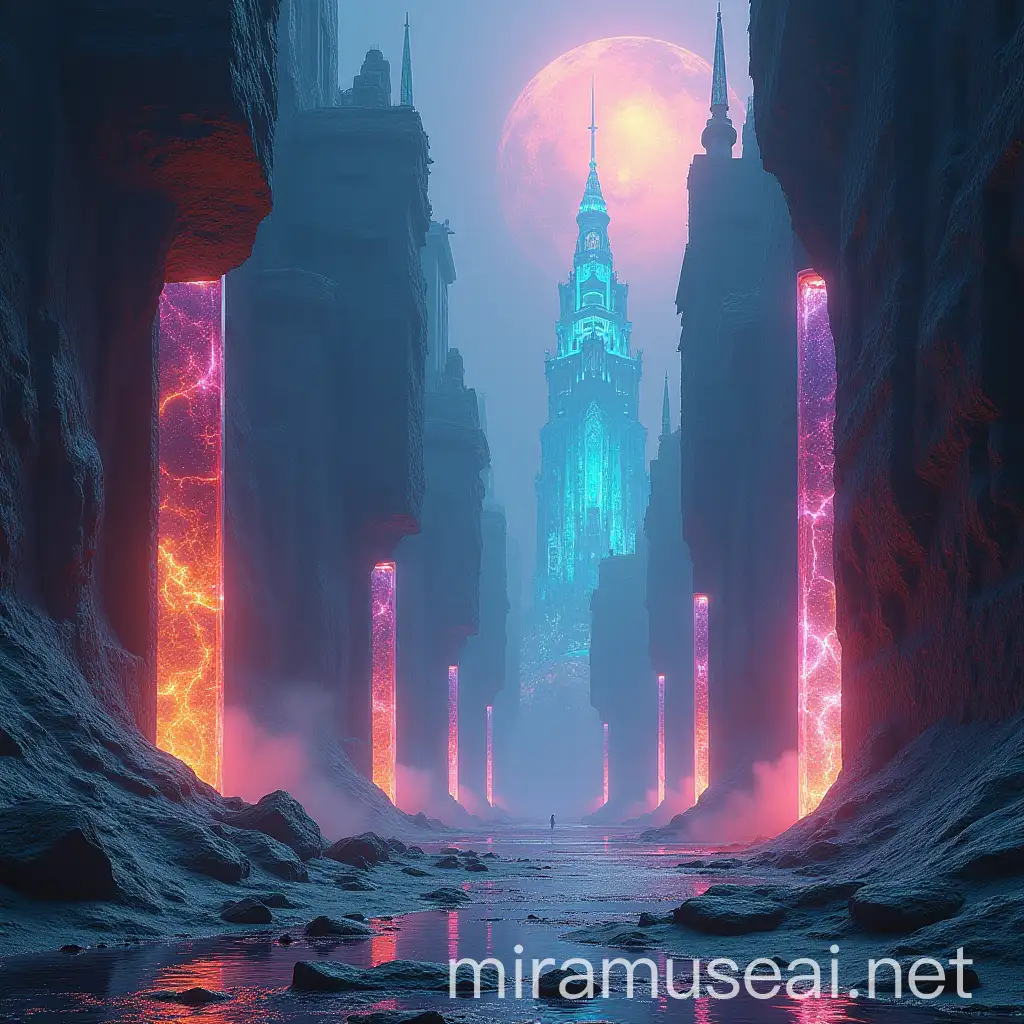 Surreal City of Crystals in 3D Unreal Engine Concept Art