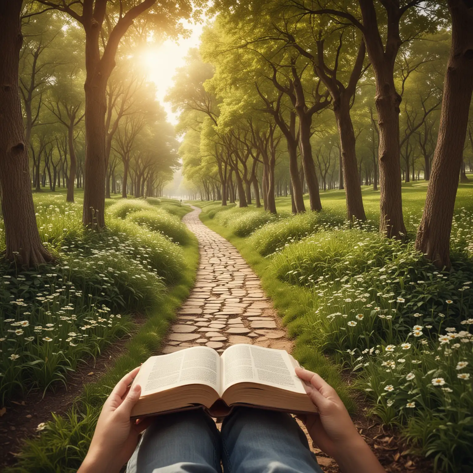 A visually appealing graphic or photo related to personal growth, such as a path in a serene park or a person reading a book in a cozy setting.