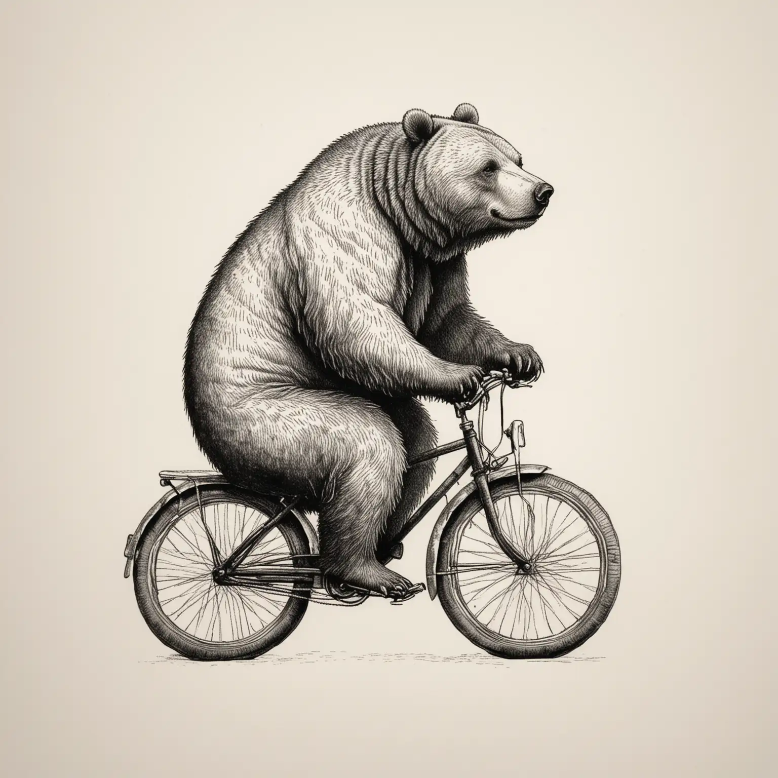 Retro Handmade Woodprint of a Bear Riding a Bicycle