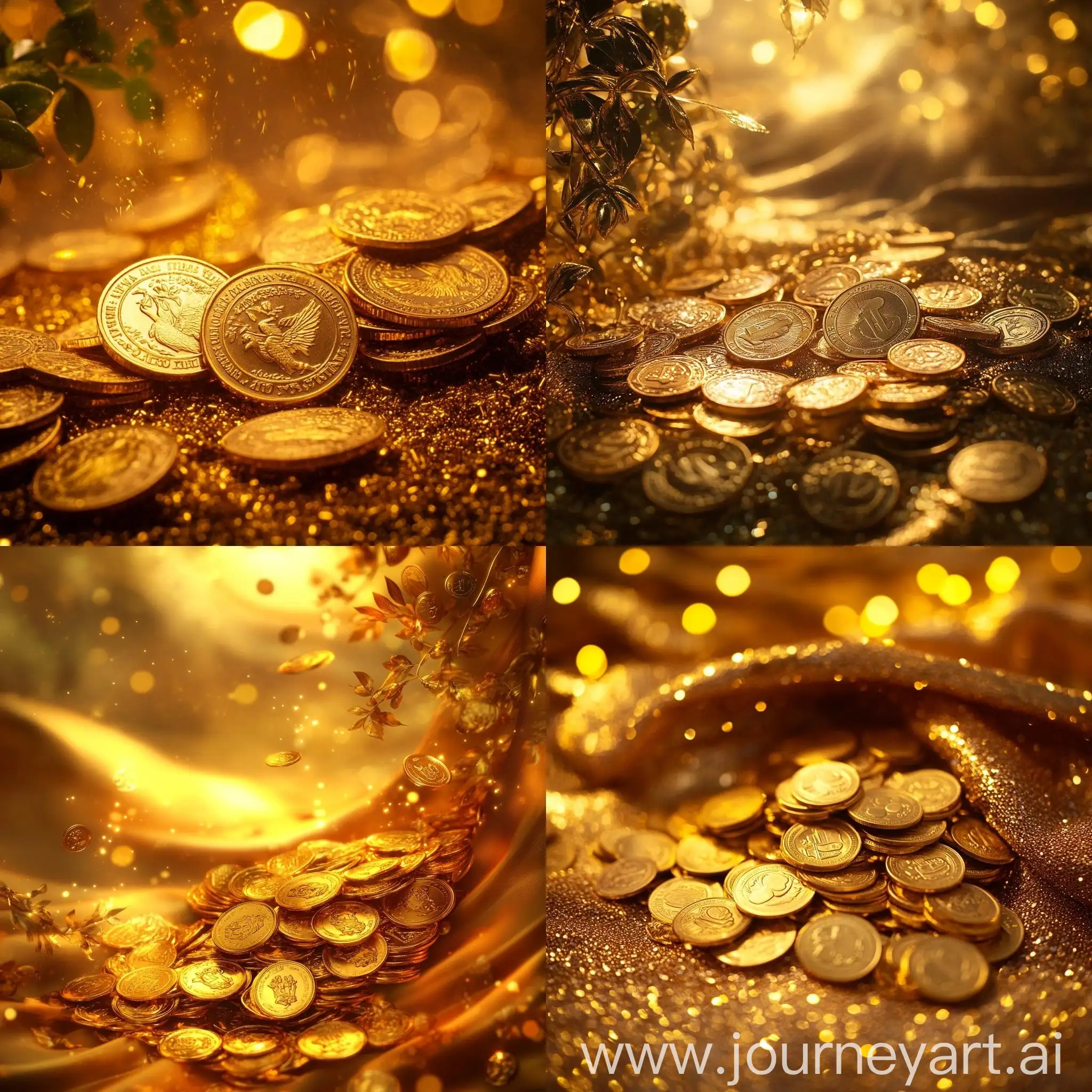 Heap-of-Glittering-Gold-Coins-on-Golden-Silk