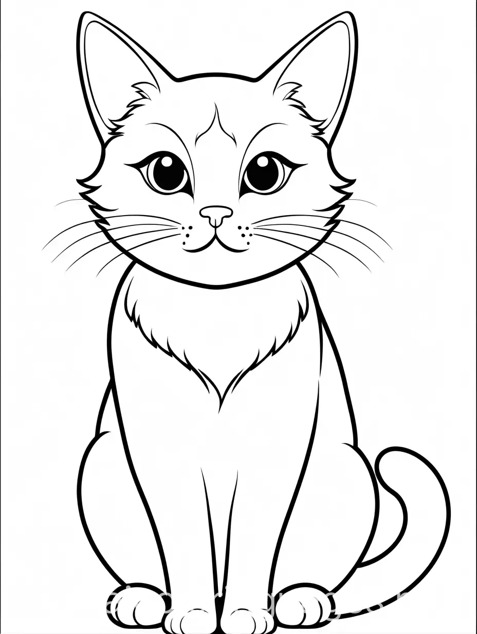 Cute cat , Coloring Page, black and white, line art, white background, Simplicity, Ample White Space. The background of the coloring page is plain white to make it easy for young children to color within the lines. The outlines of all the subjects are easy to distinguish, making it simple for kids to color without too much difficulty