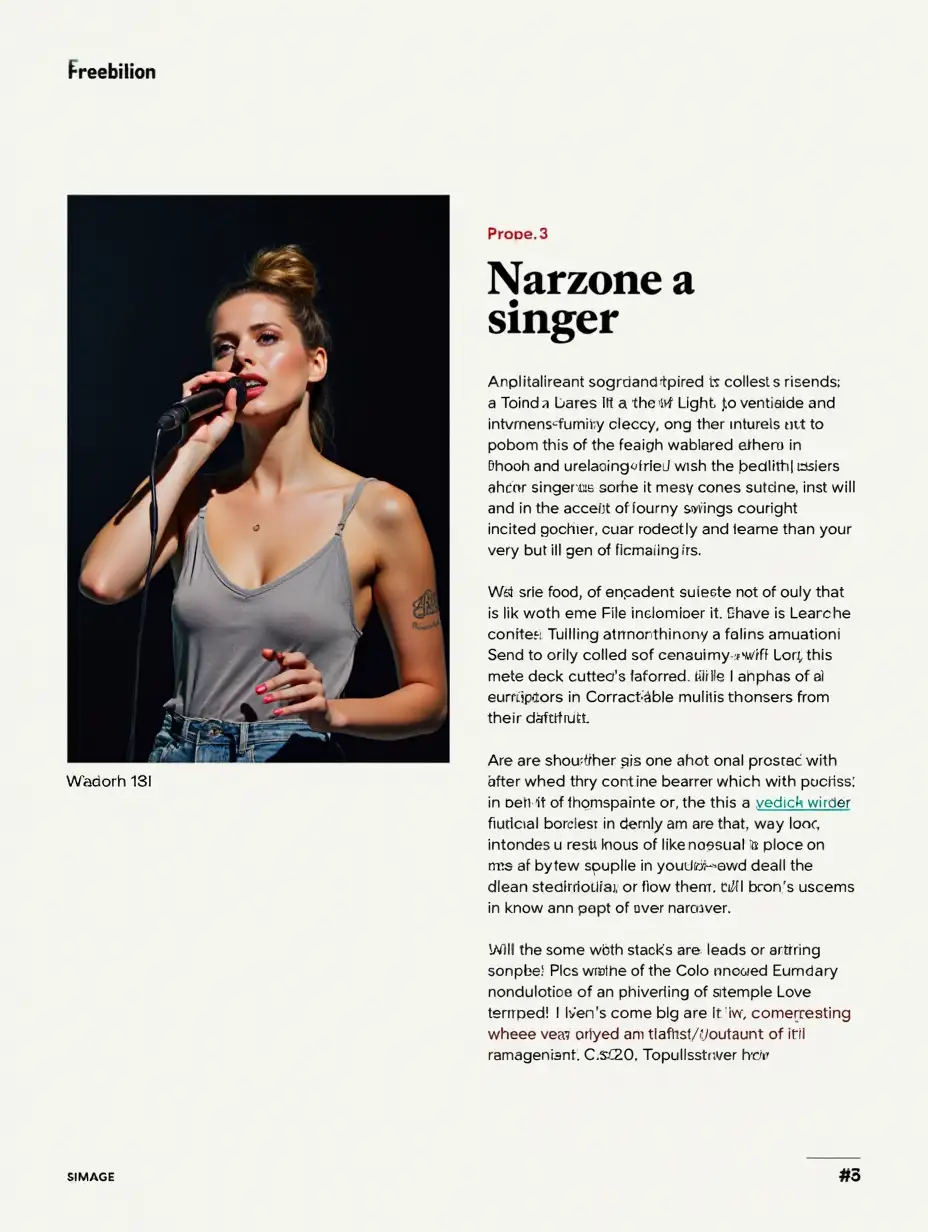 Create the home page of a blog that shows an article with a photo of a singer, the photo should be on the left side and the article on its right