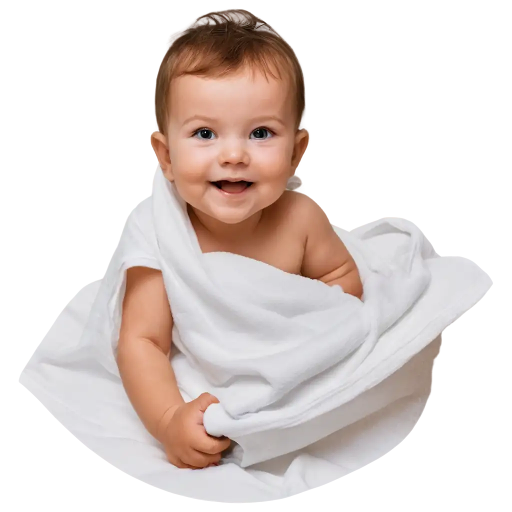 Happy-Joyful-Baby-in-White-Blanket-TowelPNG-Image-Usage-Analysis-PNG-Smiling-Toddler-in-Soft-Bed-Sheets-with-Transparent-Background