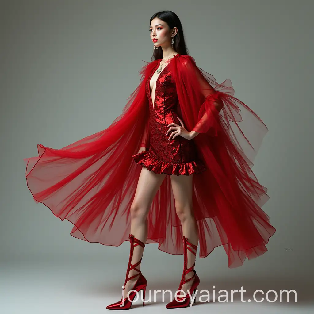 AvantGarde-Feminine-Boy-Model-in-Abstract-Mini-Dress-and-Extravagant-Makeup