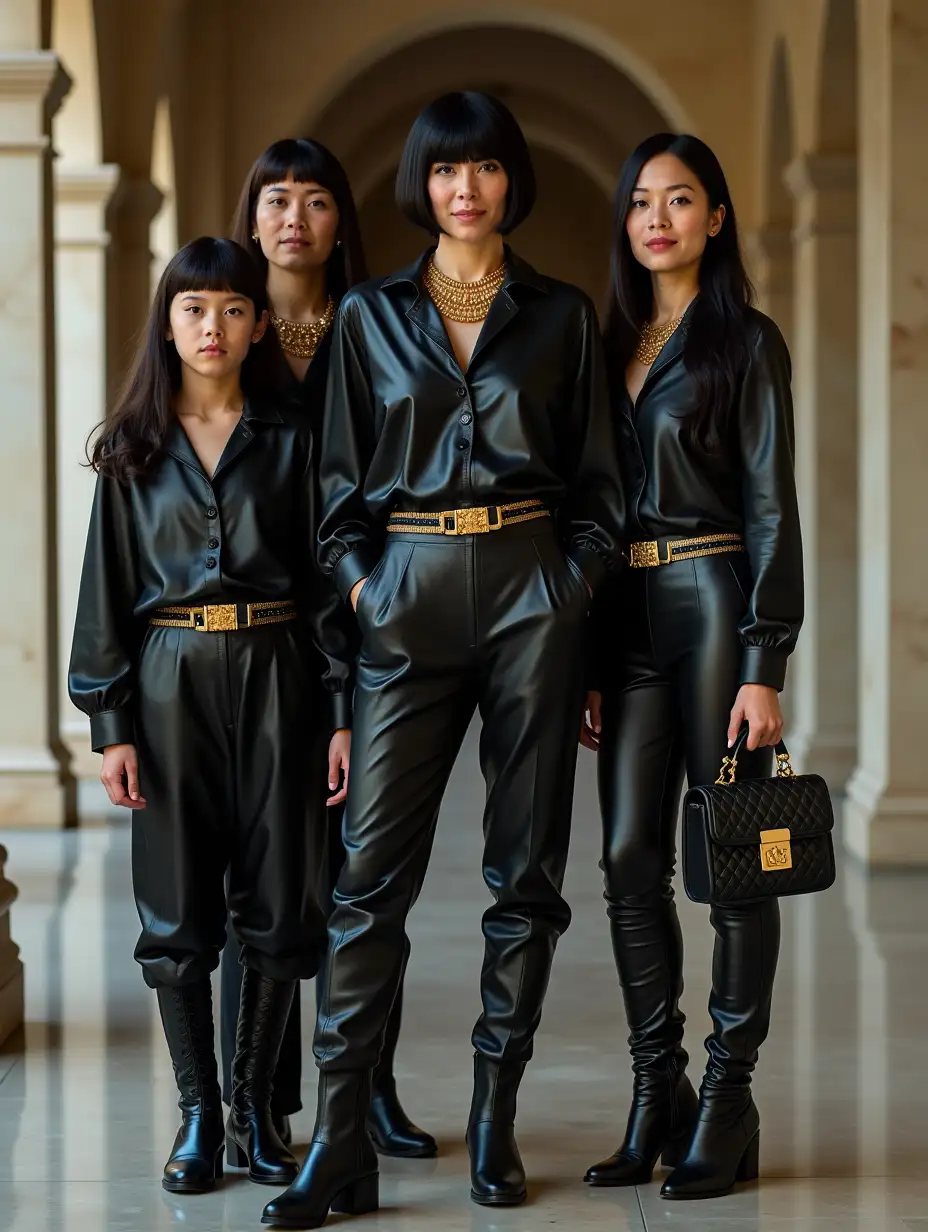 Group-of-Luxury-Grandmothers-and-Their-Daughters-in-Black-Leather-Outfits-with-Evil-Looks