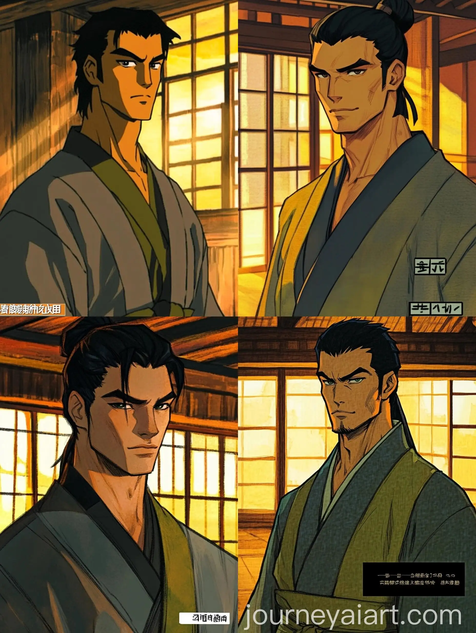 Man-in-Grey-Kimono-in-Wooden-Training-Hall-at-Dusk