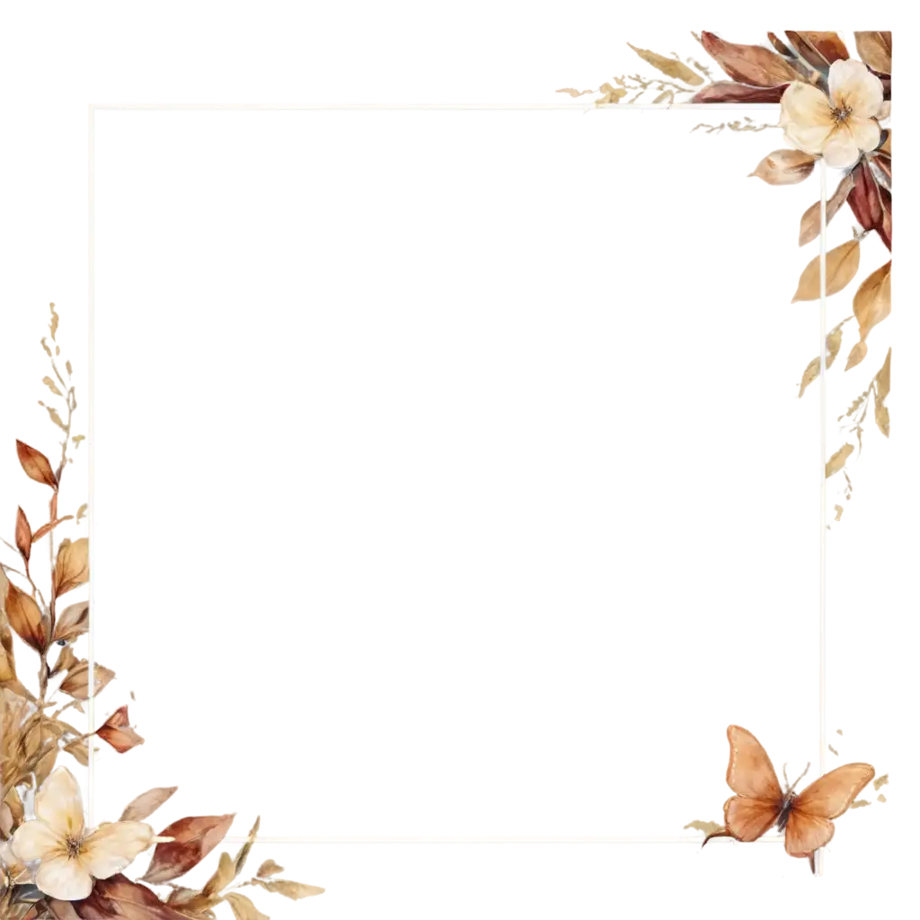 Fall-Muted-Watercolor-Frame-PNG-Center-White-for-Poem-with-Butterflies