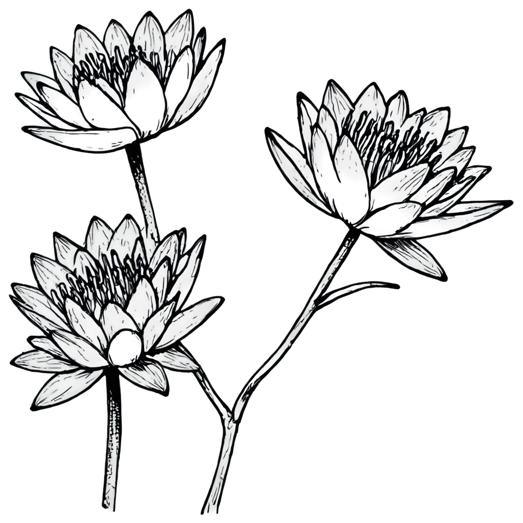 Black-and-White-Water-Lily-PNG-HighQuality-Transparent-Image-for-Creative-Projects