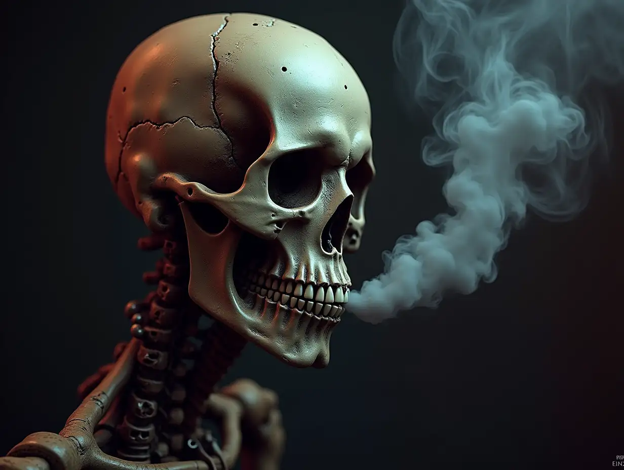 Generate animation skull face while smoking