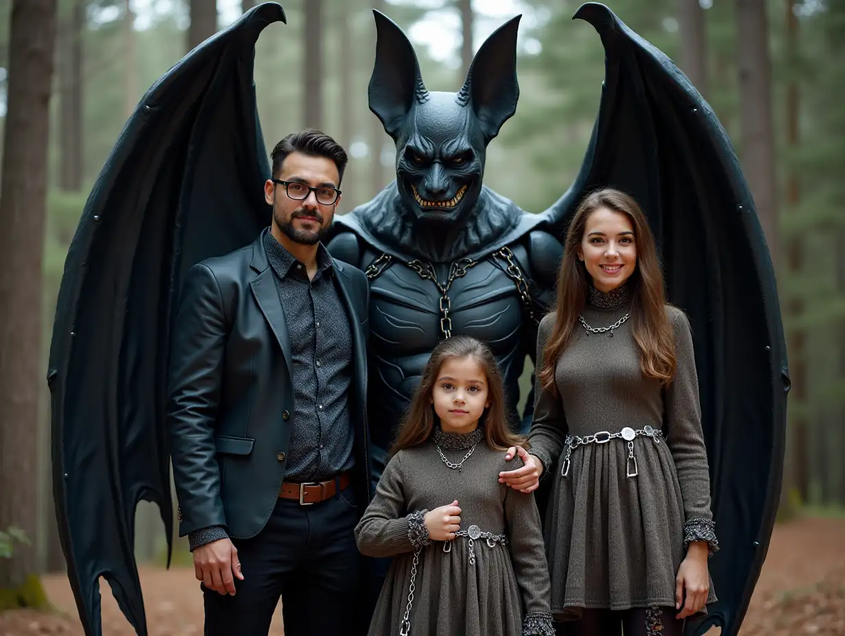 Ki-Fantasy family,Man,Woman, and Children, giant bat face with chains and white equipment